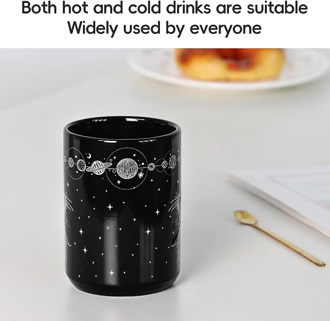 16 oz Black Kitty Coffee Mug for Cat Lovers - Gift for Women, Mom, Friends, Coworker, Men, Dad - Goth Ceramic Tea Cup for Christmas,Halloween, Witchy Present