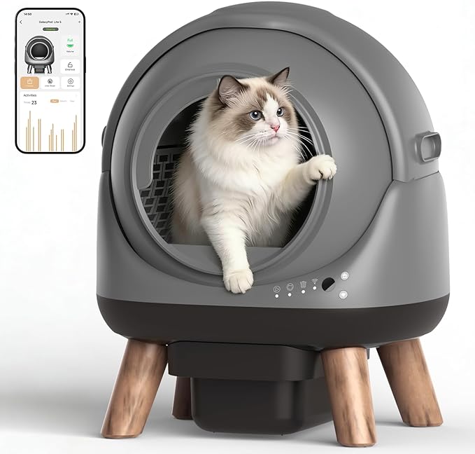 Used, Like New- Coziley G1 Self Cleaning Litter Box for Multiple Cats, Automatic Cat Litter Box with Smart APP Control and Health Monitoring, Includes 2 Roll Trash Bag and Litter Mat, Grey