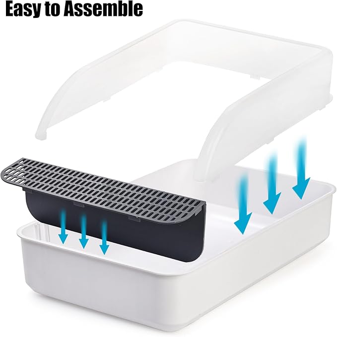 Lawei Open Top Cat Litter Box with High Side, Anti-Splashing Cats Litter Pan with with Litter Sifting Scoop, Semi-Closed Detachable Cat Cleaning Basin Kitten Toilet for Small Animal/Rabbit