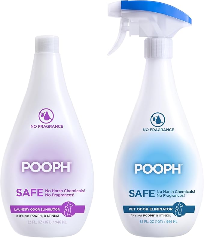 POOPH Pet Odor Eliminator Laundry Additive - 2-32oz Bottles - Eliminates Odors at The Molecular Level, Dogs, Cats, Freshener, Eliminator, Urine, Poop, Pee, Deodorizer, Puppy, Fresh, Clean