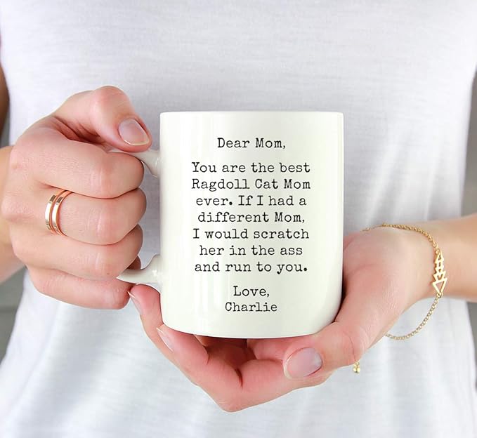 Andaz Press Personalized Funny Mom 11oz. Coffee Mug Gag Gift, Best Ragdoll Cat Mom, Scratch in Ass and Run to You, 1-Pack, Custom Cat Lover's Christmas Birthday Ideas, Includes Gift Box