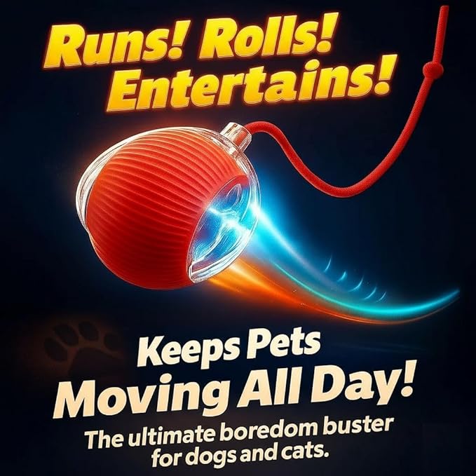 Durable Interactive Cat Toys for Indoor Cats, Smart Automatic Cat Chase Ball Toy, Upgraded Speedy Tail Kitten Toy for Bored Indoor Adult Pets (Red)