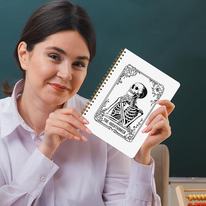 2 Pcs the Overthinker Goth Tarot Spiral Notebook Skull Gothic Tarot Cards Journaling Notebooks Gifts for Women Teacher Friend Teens College Ruled Notebook Journal, Classroom Office Supplies