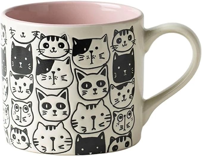 Cat Lovers Mug, Various Cute Kittens Pattern Mug, Cat Coffee Mug Funny Ceramic Tea Cup Novelty Gifts for Office and Home Women Girls Men, Dishwasher Microwave Safe (Pink, 17oz)