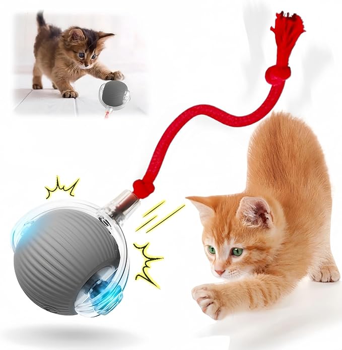 Interactive Cat Toy Balls, Upgraded Cat Toys for Indoor Cats, Smart Self Rolling Interactive Cat Dog Ball, Automatic Moving Peppy Pet Ball for Bored Indoor Adult Cats Kitten Specification(Gray)