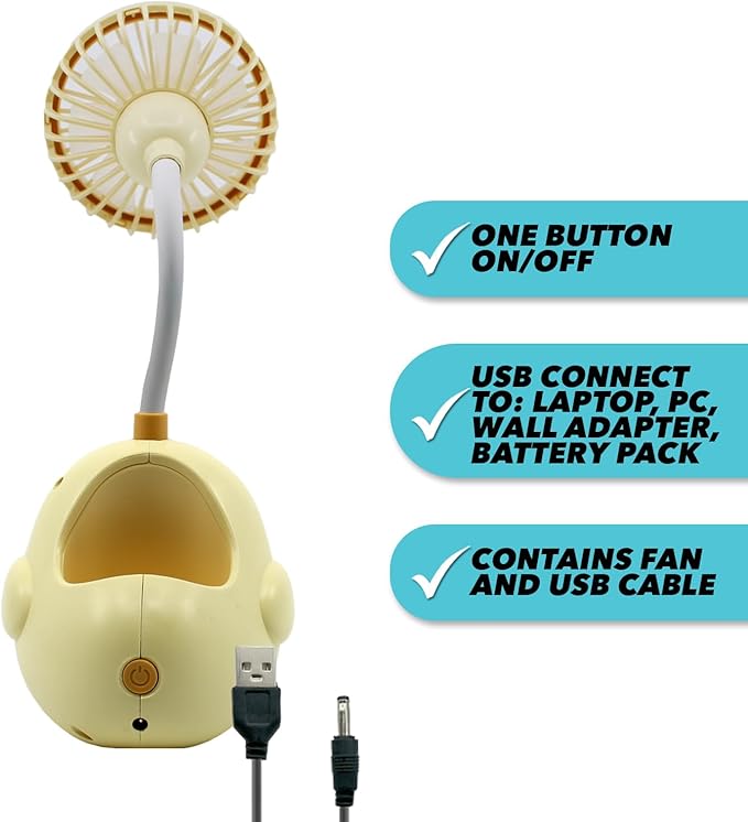 Cute Yellow Duck Desk Fan with Pen Holder — Animal Fan, Duck Decor for Office, Funny Accessories, Small USB Fan, Unique Teacher Gift, Coworker Gift, Novelty Decor