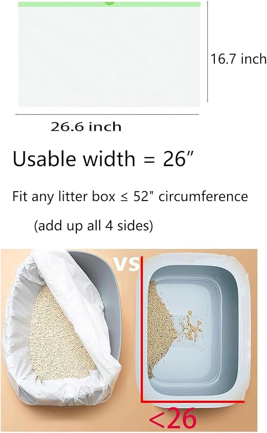 Super Thick 2Mils Drawstring Litter Box Liners - 100 Count, 26.6x16.7 inches, White Poop Bags for Litter Robot 4 & Cat Trays