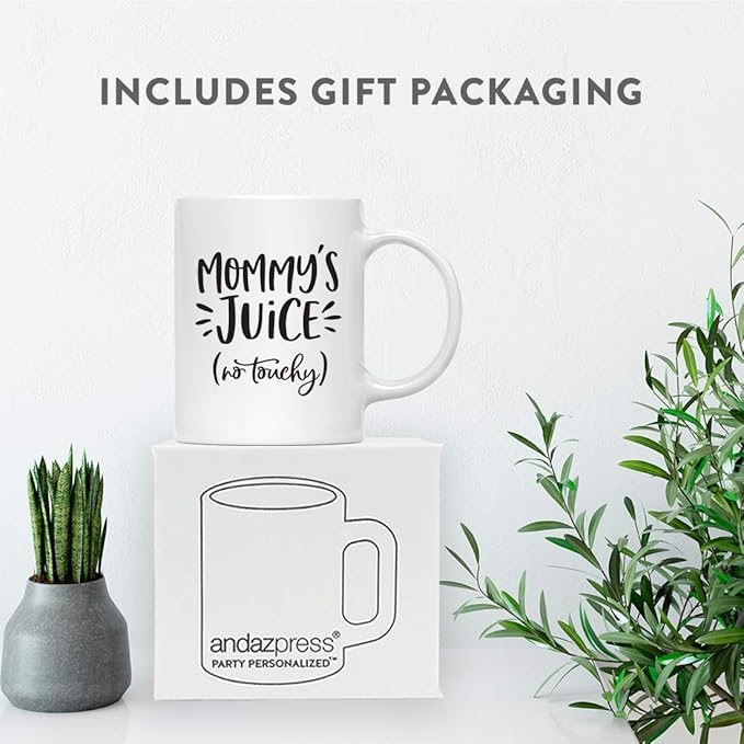 Andaz Press Mother's Day 11oz. Ceramic Coffee Tea Mug Gift for Mom, Mommy's Juice (no touchy), 1-Pack, Birthday Christmas Gift Ideas