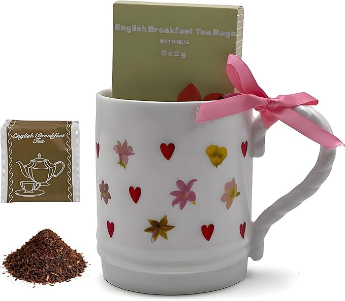 Floral Mom Mug Gift Pack — Ceramic Mother's Day Mug with Beautiful Patterns, Included English Breakfast Tea, Gift Boxed — Thoughtful Birthday or Mother's Day Present