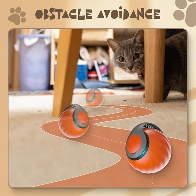 Interactive Cat Toy Balls, 2025 New Automatic Moving Smart Cat Toy Ball, Interactive Pet Toy for Cats, Dogs Indoor, Automatic Rolling Pet Toy (Orange)