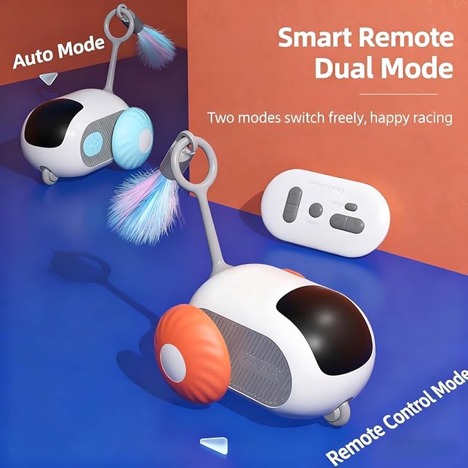 Smart Interactive Cat Toy – Automatic Moving Mouse Toy with Remote Control, USB Rechargeable, 15-20m Range, Fun Orange Design for Playful Cats