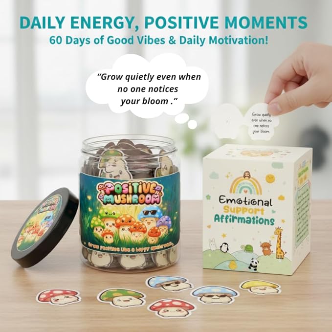 Positive Mushroom Jar with 60 Affirmation Cards, Emotional Support Mushroom, Christmas Mushroom Decoration, Mushroom Gifts For Women, Feel Better Cute Friend Gifts