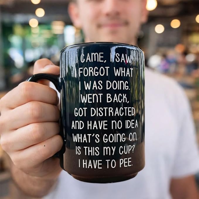 DongNaiWin I Came I Saw I Forgot What I Was Doing Mug 17 Oz Funny Coffee Mug with Hidden Finger Bottom, Sarcastic Humor Mug, Funny Quote Novelty Gag Gift for Friend Coworker Men Women
