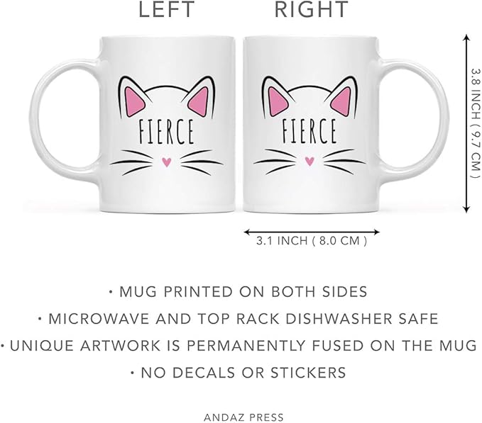 Andaz Press Funny Cat Lover 11oz. Ceramic Coffee Tea Mug, Fierce, 1-Pack, for Cat Mom, Birthday Christmas Ideas, Includes Box