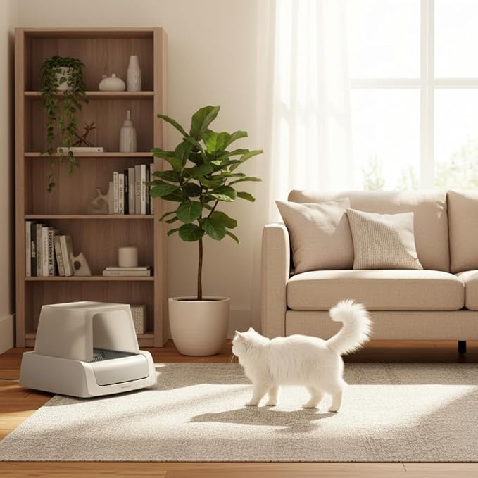 Automatic Cat Litter Box Self Cleaning Litter Box Large Capacity for Multiple Cats, App Control with Safety Sensors, Removable Washable Liner,2 Rolls Garbage Bags,Grey