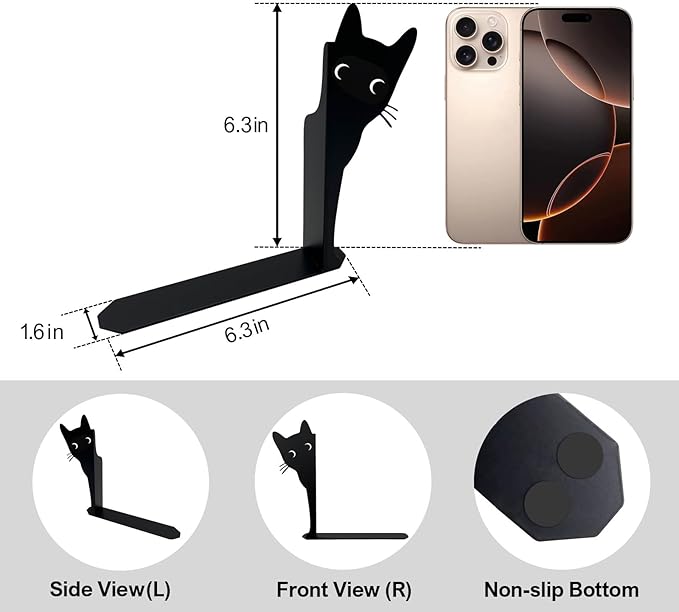 2 Sets Peeping Cat Bookends,Metal Cat Book Ends for Heavy Books for Shelves Decorative,Bookshelf Decor Home Office Desk for Cat Lover Gifts Black (Cat 2PCS)