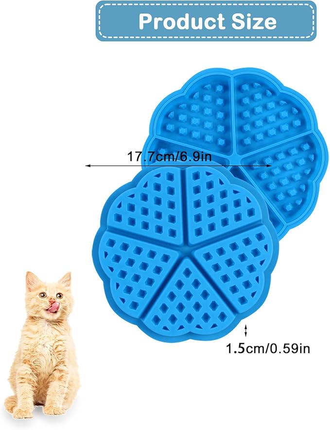 Silicone Cat Slow Feeder Bowl,Interactive Puzzle Toy with Grid Design, Prevents Overeating & Slows Eating, Easy-Clean Durable Dish (Blue)