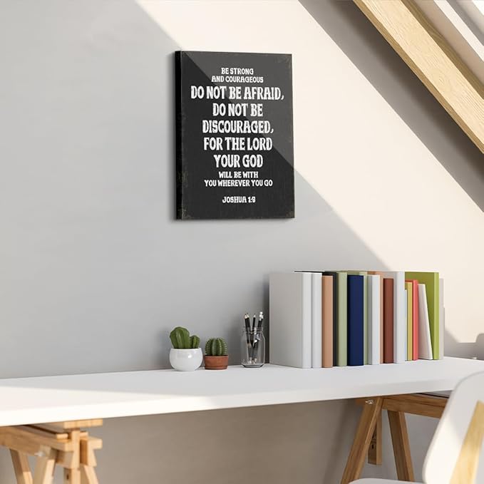 Bible Verse Framed Canvas Wall Art, Be Strong and Courageous Joshua 1 9 Wall Art Decor, Inspirational Quote Poster Modern Decor for Home Living Room Bedroom Office, Christian Gifts for Women 11.4"x15"