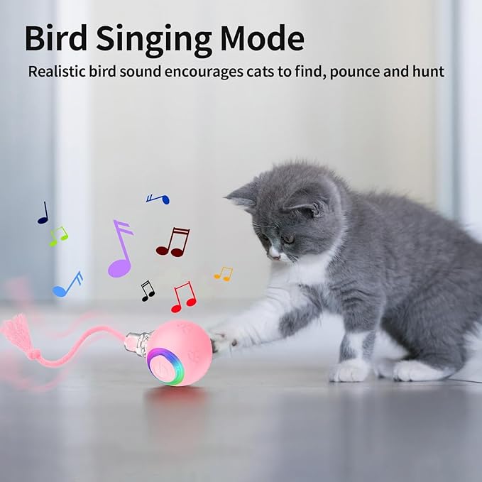 Pink Interactive Cat Toy,Automatic Moving Cat Toys for Bored Indoor Adult Cats,Fast Rolling,Chirping & Motion-Activated Kitty Toys,Fun Gift for Cats with Speedy 2.0 Tail,USB Rechargeable