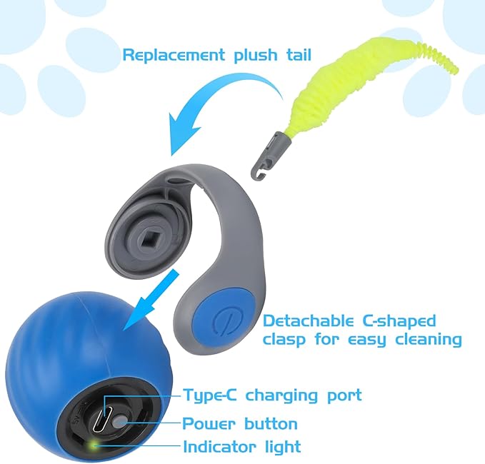 Speedy Tail Automatic Cat Ball Toy Self Rolling Moving Self-Rotating Cat Exercise Ball USB Rechargeable Interactive Hunting Cat Toy (Upgrade Blue)