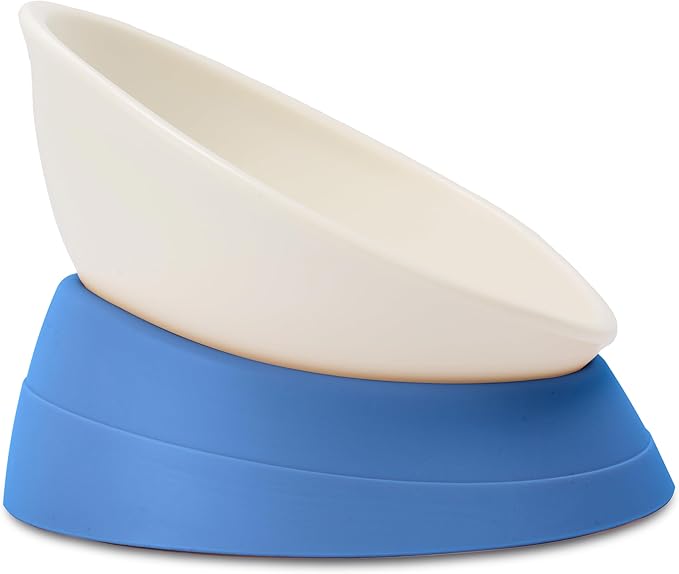 French Bulldog Food Bowl- Slanted Tilted Pug Food Water Bowl,Cat Bowl- Feeder for Frenchie/Shih Tzu/Flat Faced Small Dogs/Puppies/Cats (Blue, 4 Cup)