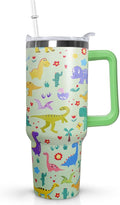 Stainless Steel Dinosaur Tumbler - 40 oz, Coffee Travel Mug with Lid and Straw, Perfect Dinosaur Gifts for Women