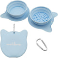 Collapsible Dog Bowls for Travel, 2-in-1 Silicone Slow Feeder with Clip, Portable Dog or Cat Pet Food & Water Bowl Set (Blue Angelite)