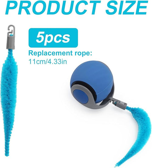 BOXOB 5pcs Cat Ball Toy Replacement Tails, Interactive Cat Toy Accessories Attachments Automatic Moving Ball Worm Refills Rope Compatible with 2.0 (Blue)
