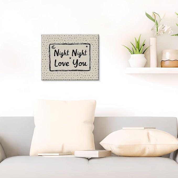 Retro Sleep Bedroom Canvas Wall Art Night Night Love You Print Painting Vintage Wall Decor for Home Bedroom 8x10 Inches Framed