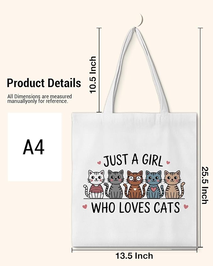 Cute Cat Canvas Tote Bag for Women Funny Cat Bag for Shopping Work Travel Lover Totes Gifts