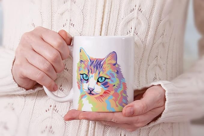 MUGBREW Pastel Colorful Cat Vector Portrait Ceramic Coffee Mug Tea Cup, 11 OZ