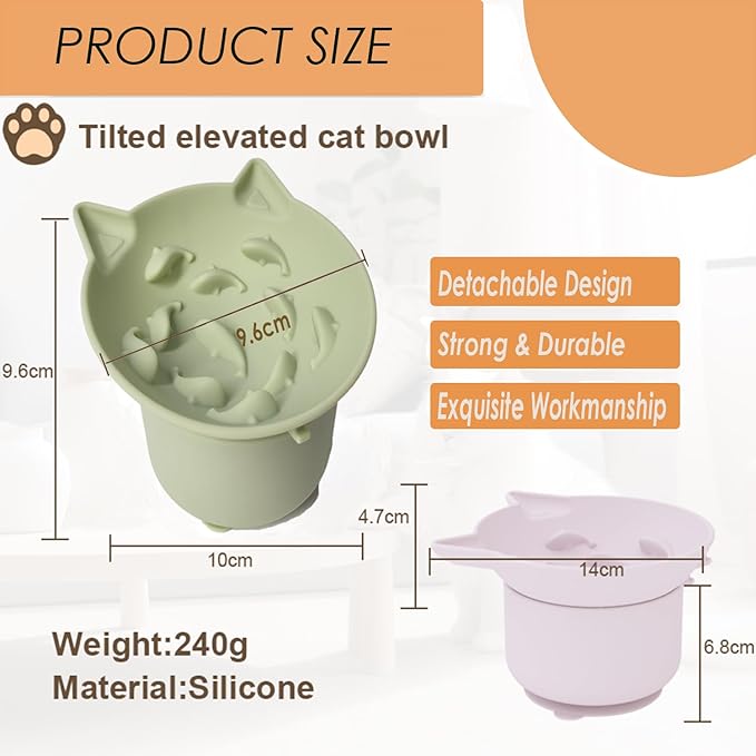 Elevated Cat Bowl, Silicone Dog Bowls for Food and Water, Wide Shallow Cat Food Dish, Whisker Fatigue, Lead & Cadmium Free, Great Height for Pet(Green)
