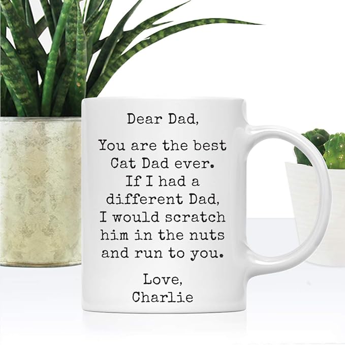 Andaz Press Personalized Funny Dad 11oz. Coffee Mug Gag Gift, Best Cat Dad, Scratch in Nuts and Run to You, 1-Pack, Custom Cat Lover's Christmas Birthday Ideas, Includes Gift Box