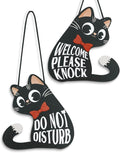 Putuo Decor Do Not Disturb Sign Welcome Please Knock, Cute Cat Door Sign Decor Reversible Double Sided Aesthetic Hanger Plaque for Room Front Door Porch Home Decor, Cat Lover Gifts Black