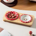 Ceramic Slow Feeders Cat Bowl Set with Wooden Stand, Elevated Pet Slow Dishes Protects Pet's Gut and Neck, Suitable for Kittens and Pubby to Eat Dry and Wet Food