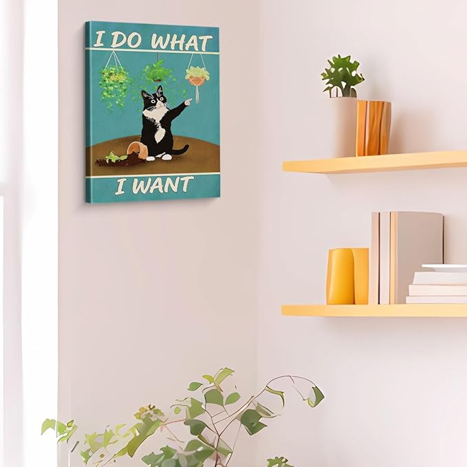 Funny Naughty Cat Canvas Wall Art I Do What I Want Pet Print Painting Cat Lover Gifts Wall Decor for Home Living Room 8x10 Inches Framed