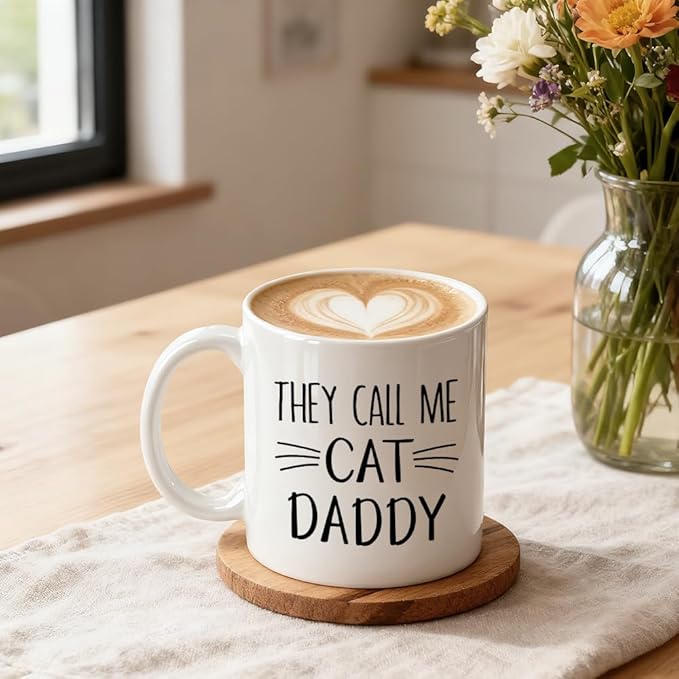 They Call Me Cat Daddy Coffee Mug, Kitten Whiskers Theme Drinking Cup For Coffee Lover, Funny Ceramic Mug for Cat Daddy, Christmas Thank You Gifts For Pet Owners Husband Family Pets Lover