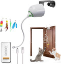 Automatic Door Hanging Cat Toy - Rechargeable Electric Feather Teaser Remote Control, 4 Replaceable Feathers, Interactive Exercise Toy for Indoor Cats & Kittens (White)