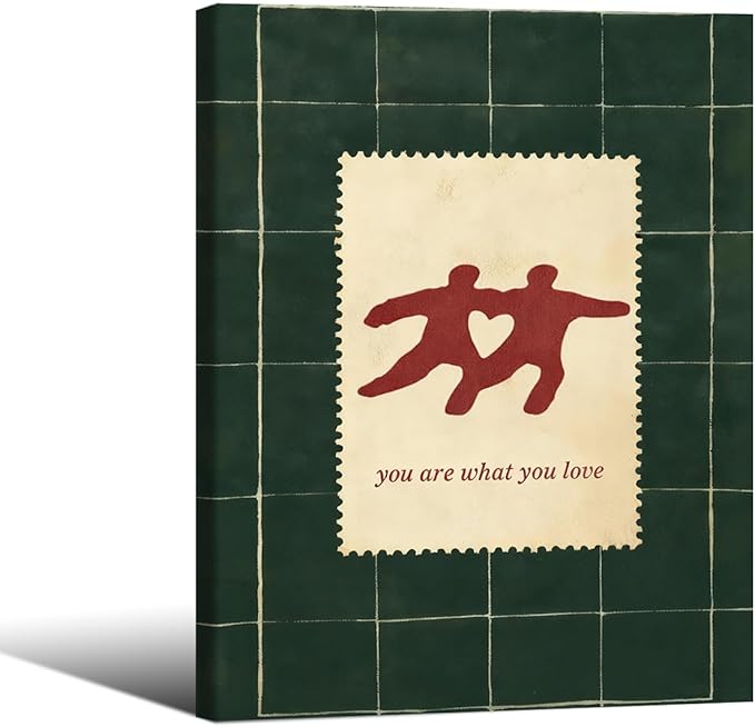 Love Quotes Canvas Wall Art Modern Trendy Women Poster Green Red Aesthetic Prints Romantic You Are What You Love Wall Decor for Living Room Home 16X20 inch Wood Framed