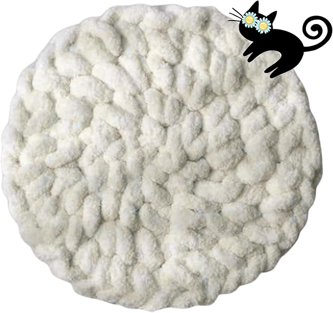 Cat Self-Warming Knitted Bed Mat, Extra-Soft Warm Round Washable Pads Cushions for Indoor Kittens & Kitty Small Pets Cat Trees (White,X-Large)