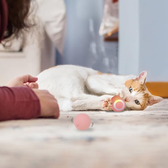 Interactive Cat Toys Ball, Automatic 360° Self-Rotating Rolling Ball with USB Rechargeable pet Exercise Chase Toy Balls for Kitten & Dog Playing -Pink