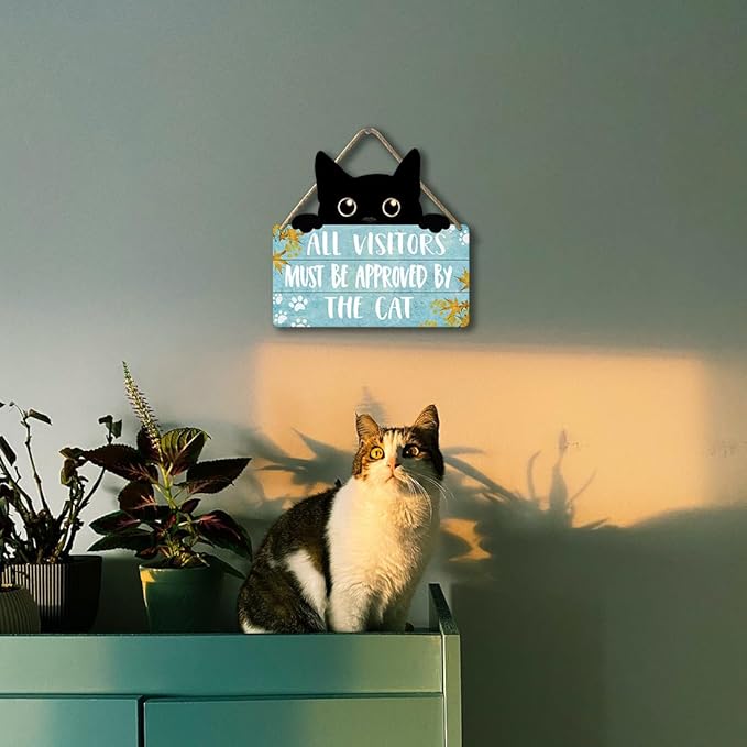 Funny Cat Signs Cat Wall Decor Pet Door Hanging Decor All Visitors Must Be Approved By The Cat Sign Welcome Home Gifts Cat Decor For Cat Lovers Wood Sign Cats Wooden Plaque