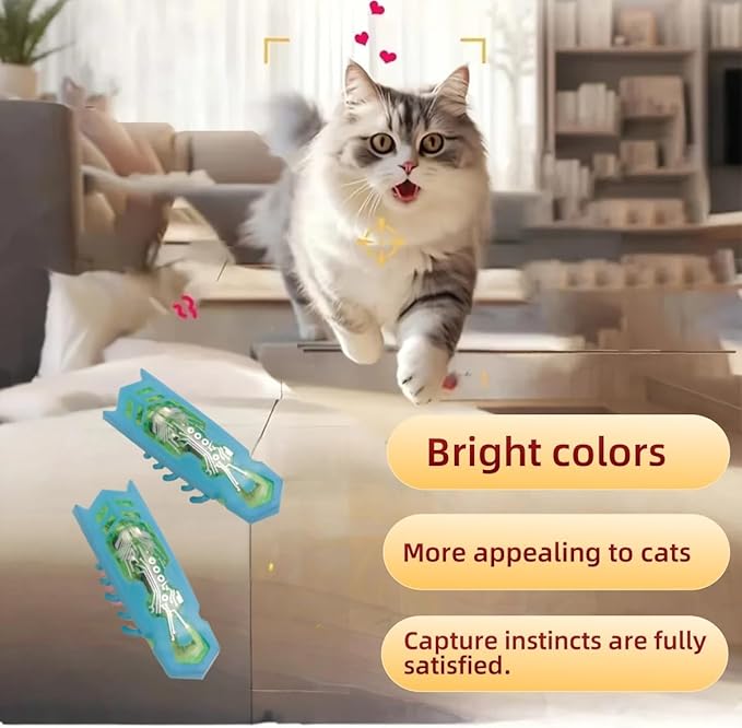 Cat Interactive Teaser Toys Educational Cat Teaser Toy 2PCS Electronic Beetle Interactive Set for Indoor Cats Kitten Chase Exercise Heal Loneliness Replaceable Battery