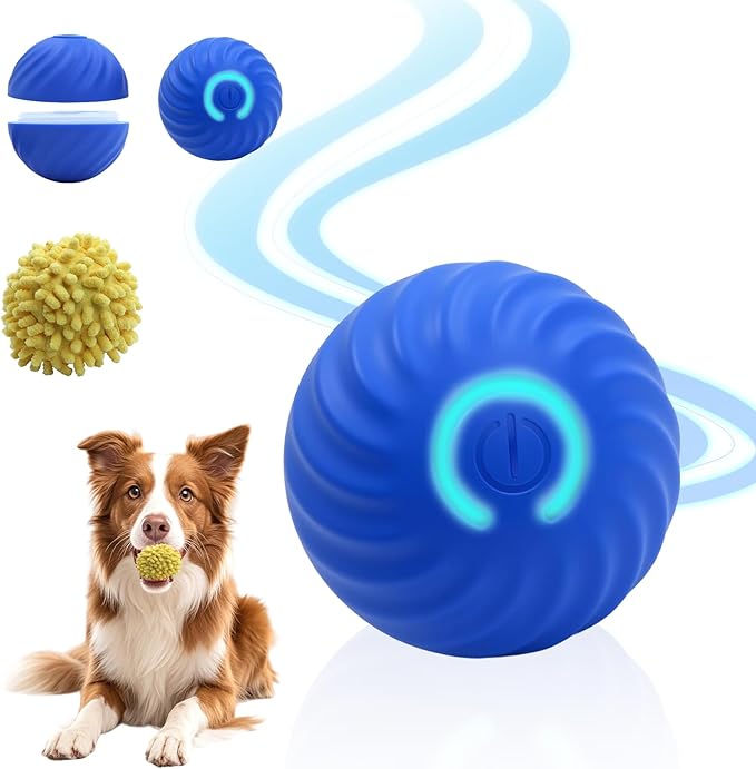 Interactive Dog Ball Toys for Pet Dogs,Smart Electric Small Medium Dog Toys to Keep Them Busy,Automatic Rolling Jumping Balls with 2 Cover for Dogs,Rechargeable Pet Interactive Toy Balls,Blue