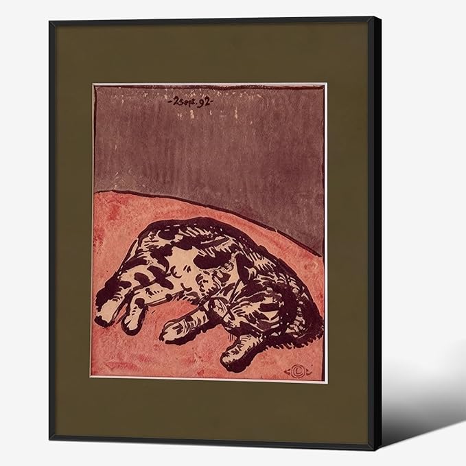 Cute Cat Poster Mid Century Modern Animal Wall Art Vintage Aesthetic Canvas Painting for Bedroom Dormitory Wall Decor Cat Lovers Gifts 12X16 inch Aluminum Framed