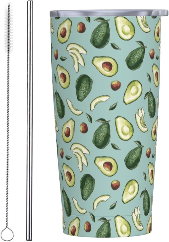 Avocado Tumbler 20oz Fruit Stainless Steel Insulated Tumblers with Lid and Straw Fruits Travel Coffee Mug Tea Wine Cups Water Bottle Avocado Gifts for WomenAvocado Lover