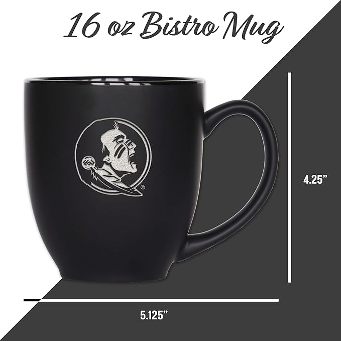 Rico Industries NCAA (D/E/F & G) Standard 15oz Laser Engraved Matte Black Ceramic Bistro Mug - For Hot or Cold Drinks