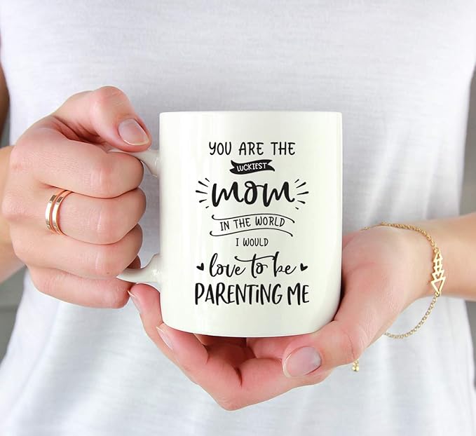 Andaz Press Mother's Day 11oz. Ceramic Coffee Tea Mug Gift for Mom, You Are the Luckiest Mom in the World, I Would Love to be Parenting Me, 1-Pack, Birthday Christmas Gift Ideas