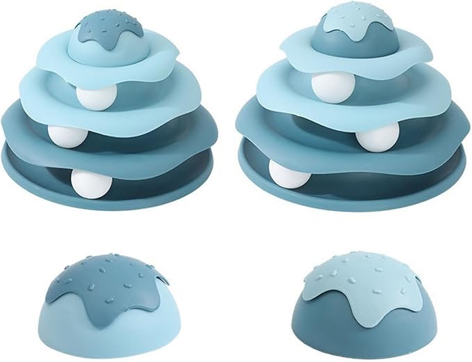 Cat Ball Track Toy, Cat Ball Tower, Multi-Level Design Cat Ball Track Toy, 3 in 1 Automatic Interactive Kitten Toy, Easy to Disassemble, Easy to Clean, Meet Your Cat's Exercise Needs (Blue)