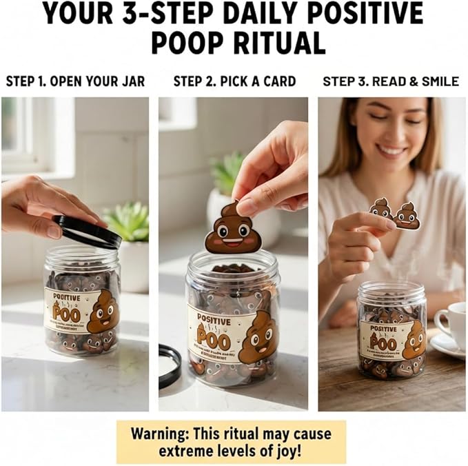 DEARMINE Positive Poo Jar with 60 Affirmation Cards, Emotional Support Poo, Funny Gag for Women, Men, Corwokers, Friends, Poop Emoji Gifts
